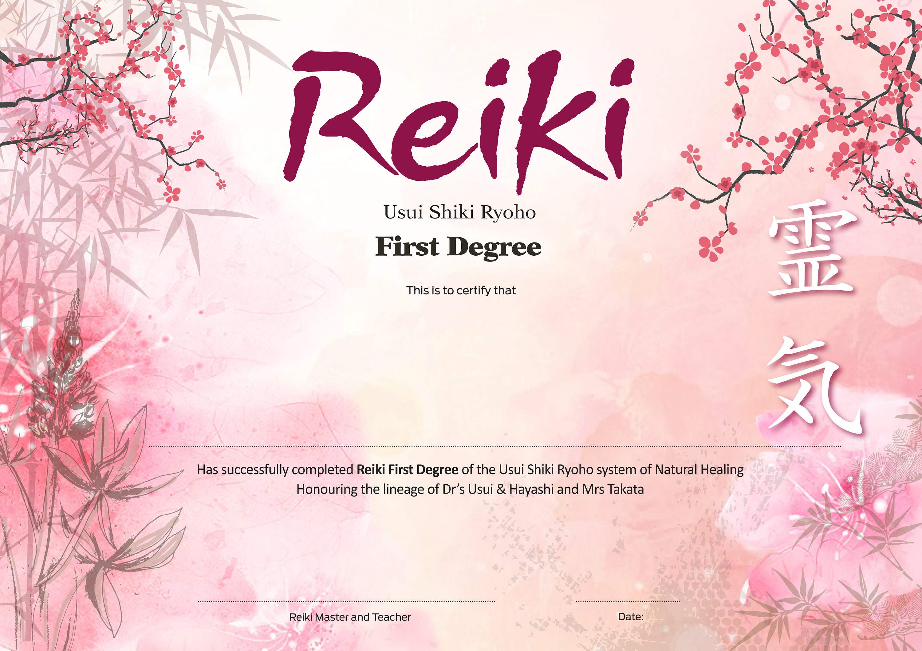 Reiki 5 Principles Japanese Design Poster PLUS 1st Degree
