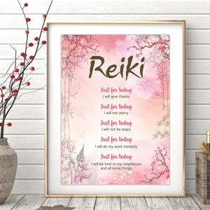 Arte mural de los 5 principios de Reiki, solo por hoy, regalo de Reiki, arte de afirmación, decoración espiritual, arte imprimible, regalo de energía Reiki, póster de Reiki