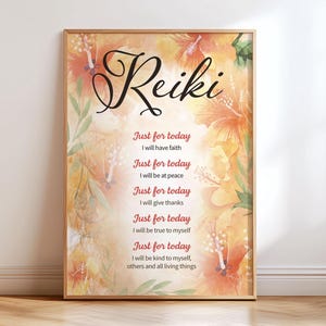 Póster imprimible de los cinco principios del Reiki: arte mural curativo para el hogar o el estudio