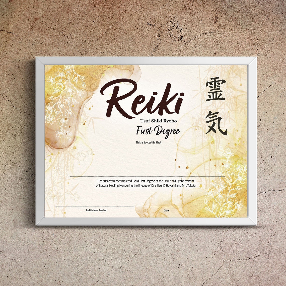 Printable Usui Reiki I Certificate - Etsy France