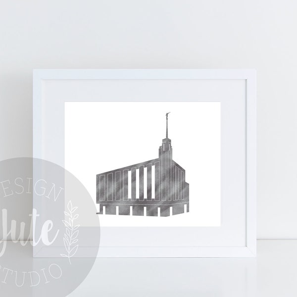 Manhattan New York LDS Temple Printable Art Instant Download Watercolor Print- GRAY