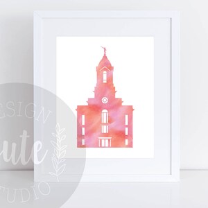 Cedar City Utah LDS Temple Printable Art Instant Download Watercolor Print- CORAL