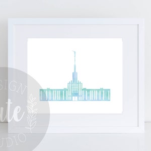 Atlanta Georgia LDS Temple Printable Art Instant Download Watercolor Print- MINT BLUE