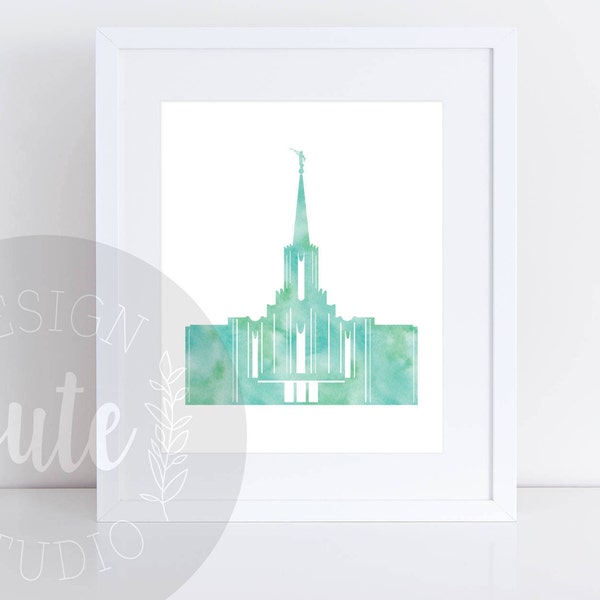 Jordan River Utah LDS Temple Printable Art Instant Download Watercolor Print- GREEN