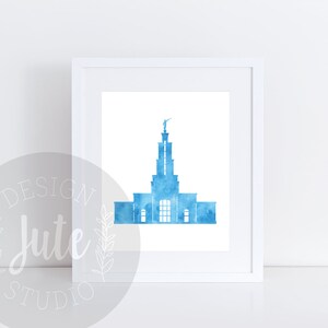 San Antonio Texas LDS Temple Printable Art Instant Download Watercolor Print- BLUE