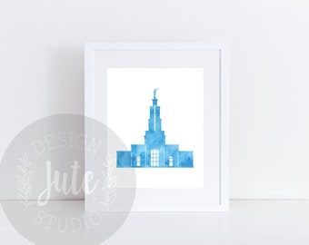 San Antonio Texas LDS Temple Printable Art Instant Download Watercolor Print- BLUE