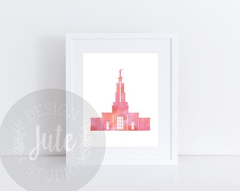 San Antonio Texas LDS Temple Printable Art Instant Download Watercolor Print- CORAL