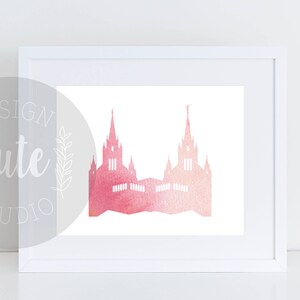 Templo Mormón de San Diego California para imprimir arte instantáneo descargar imprimir acuarela-color de rosa