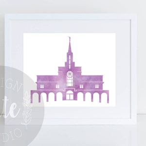 Bountiful Utah LDS Temple Printable Art Instant Download Watercolor Print- MULBERRY Purple