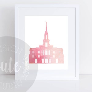Payson Utah LDS Temple Printable Art Instant Download Watercolor Print- Raspberry Splash PINK