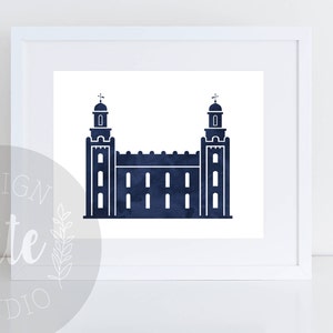 Logan Utah LDS Temple Printable Art Instant Download Watercolor Print- NAVY
