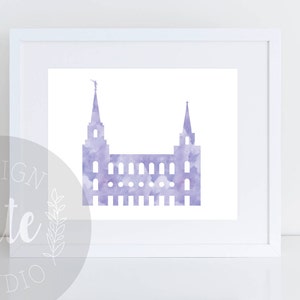 Brigham City Utah LDS Temple Printable Art Instant Download Watercolor Print- PURPLE Misty Morning