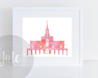 Templo Mormón de abundancia instantánea de arte imprimible descargar acuarela Ranunculus Print-CORAL