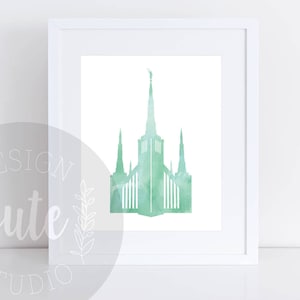 Templo Mormón de Portland Oregon para imprimir arte instantáneo descargar imprimir acuarela-menta verde
