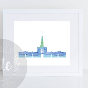 Denver Colorado LDS Temple Printable Art Instant Download Watercolor Print- BLUE LAYERS