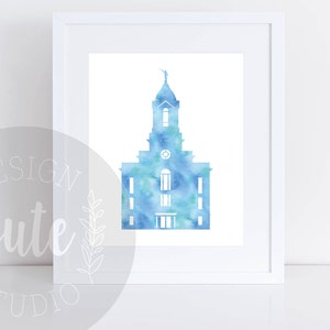Cedar City Utah LDS Temple Printable Art Instant Download Watercolor Print- BLUE
