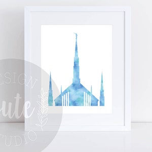 Boise Idaho LDS Temple Printable Art Instant Download Watercolor Print- OCEAN BLUE