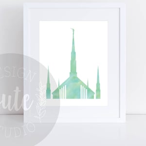 Boise Idaho LDS Temple Printable Art Instant Download Watercolor Print- MINT GREEN