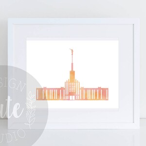 Atlanta Georgia LDS Temple Printable Art Instant Download Watercolor Print- ORANGE