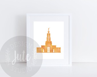 San Antonio Texas LDS Temple Printable Art Instant Download Watercolor Print- GOLDEN YELLOW