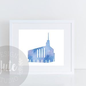 Manhattan New York LDS Temple Printable Art Instant Download Watercolor Print- BLUE