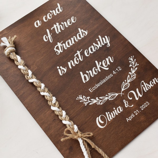 A Cord Of Three Strands Unity Alternative Wedding Sign Rope Cross Unity Three Cords Sign Ecclesiastes 4:12
