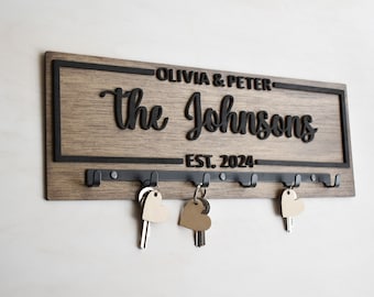 Gepersonaliseerde houten entree organisator sleutelhouder gegraveerd naam teken Home Decor