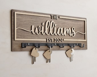 Personalized Family Name Wooden Entryway Organizer Key Holder Engraved Sign Home Decor