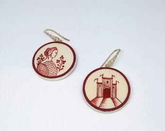 medieval red castle earrings