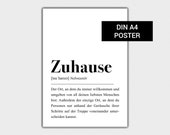 DIN A4 Zuhause Poster Schwarz Weiß, Skandinavisch Wohnen, Einrichtung Geschenk, Erste eigene Wohnung, gemütlich Wohnen Plakat
