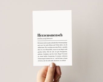 Postkarte mit Spruch: Herzensmensch Definition