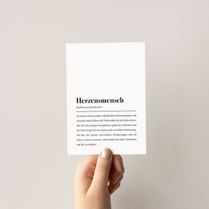Postkarte mit Spruch: Herzensmensch Definition - Karte für die beste Freundin, Geschenkidee Freundschaft