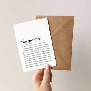 Therapeut / Therapeutin Karte mit Umschlag: Therapeut*in Definition | Dankeschön-Karte für Therapeut