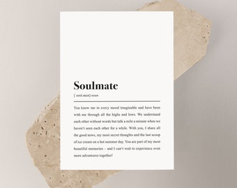 Freundschaftskarte mit Spruch: "Soulmate" Definition als Postkarte