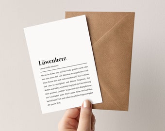 Löwenherz Definition: Klappkarte mit Umschlag - Genesungskarte Mutmacher Geschenk für Kämpfer und Kämpferinnen