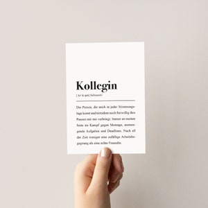 Postkarte "Kollegin" Definition - Geschenkidee für die Lieblingskollegin | Schwarz weißer Spruch fürs Büro