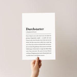 Durchstarter Definition: Motivationsposter DIN A4 für Büro, Selbstständigkeit oder Sport