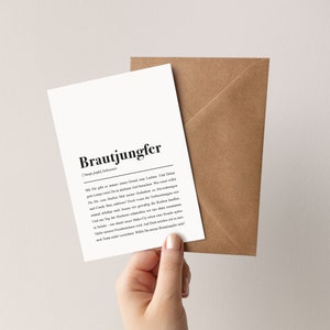 Brautjungfer Karte mit Umschlag: Brautjungfer Definition - Willst du meine Brautjungfer sein? Geschenk | Frage stellen | Danke