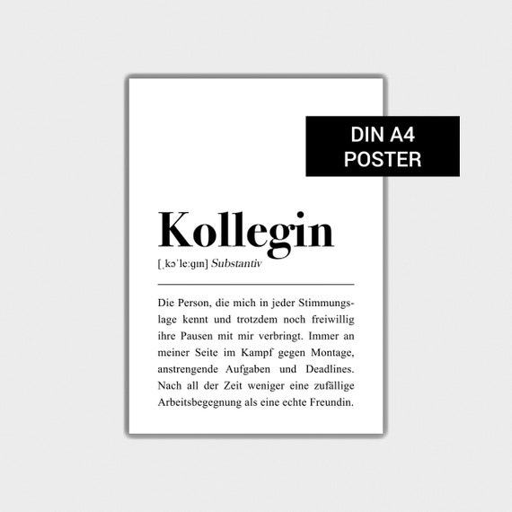 Kollegin Definition Plakat Din Dankeschon Geschenk Etsy