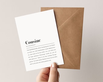 Definition Cousine: Karte mit Umschlag