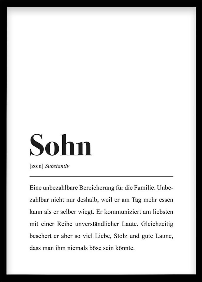 Sohn Definition DIN A4 Geburtstagsgeschenk Sohn Erster Junge Etsy