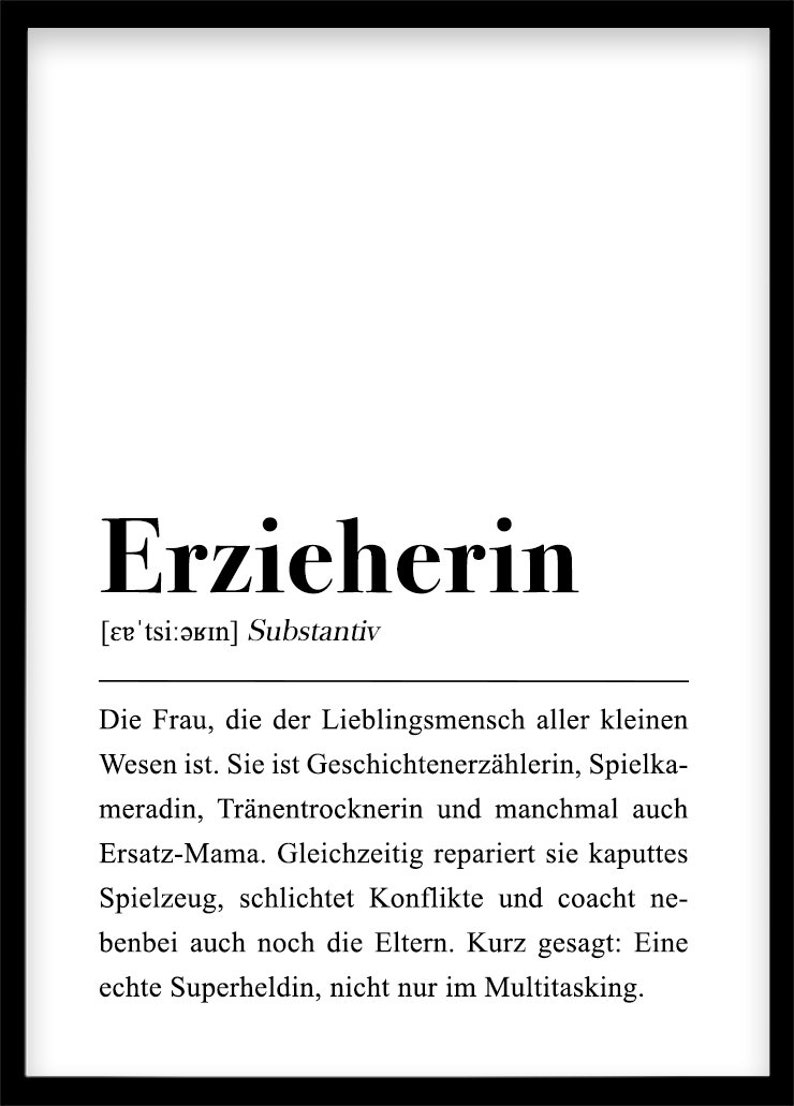 Erzieherin Definition DIN A4 Poster Erzieherin Geschenk / Etsy