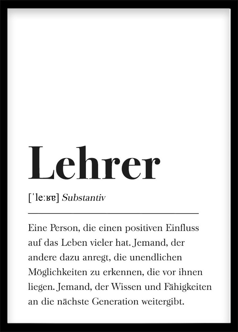 Lehrer Definition DIN A4 Plakat kleines Geschenk von Klasse Etsy