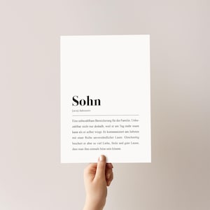 Sohn Poster DIN A4 - Sohn Definition Spruch Plakat zur Geburt von Junge | Geschenkidee Auszug erwachsener Sohn 18. Geburtstag