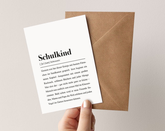 Schulkind Karte mit Umschlag Spruch zur Einschulung für Erstklässler