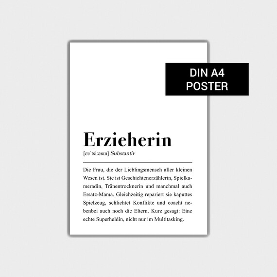 Erzieherin Definition Din A3 Poster Abschiedsgeschenk Etsy
