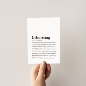 Geburtstagskarte: Postkarte mit "Geburtstag" Definition