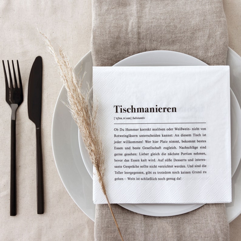 Motivservietten mit Spruch: Tischmanieren Definition 20 Stück Bild 5