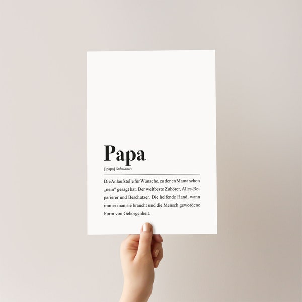 Papa Poster DIN A4 - Papa Definition als Geschenk für Vater zum Vatertag oder zur Schwangerschaft