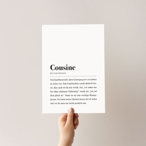 Cousine Definition: DIN A4 Poster | Geschenk für Cousinen | Spruch-Plakat für die beste Cousine der Welt